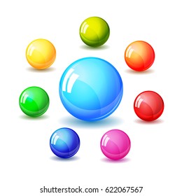 Set of bright glossy colored balls. Realistic vector illustration