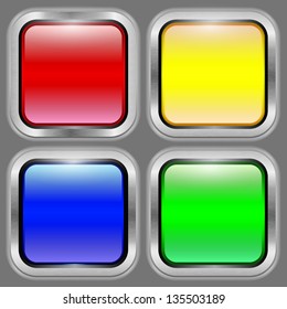 Set of bright glossy colored buttons on a metal background