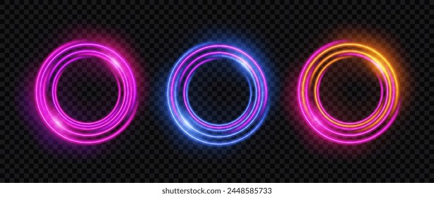 Conjunto de marcos de neón brillante. Elemento de diseño con efecto de luz transparente. Diseño digital 3d.