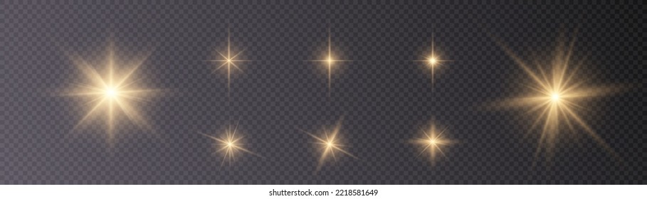 Set of bright gold stars with highlights. vector png	
