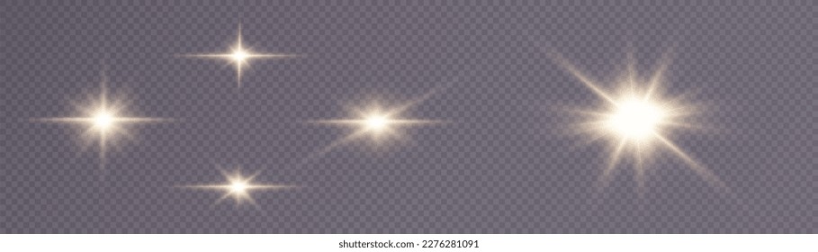 Set of bright gold stars with highlights. vector png	