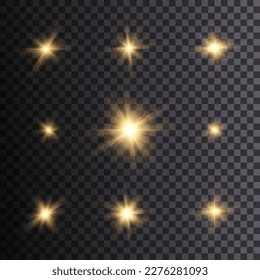 Set of bright gold stars with highlights. vector png	