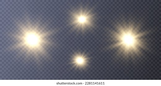 Set of bright gold stars with highlights. vector png	
