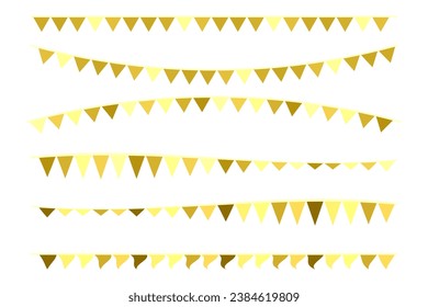 Set Bright Golden Flag Bunting Isolated On Background. Celebration And Congratulations. Sport Soccer, Football Decoration. festa junina brazil. Vector