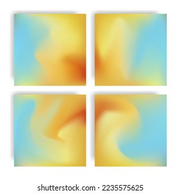 Set bright gradient abstract backgrounds. Aesthetic square template social media posts in blue, yellow, red colors . Microblog carousel slides template. Modern cover design in vivid vibrant color