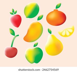 Conjunto de ilustraciones de fruta de gradiente brillante