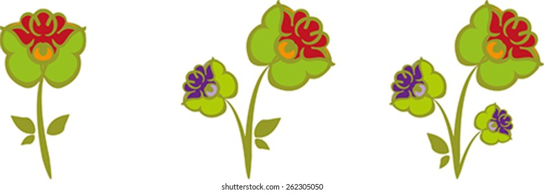 Set of bright graphic flowers