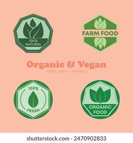 Set of bright green labels and logo Natural eco or bio products symbol collection - Editable EPS Vector Illustration