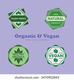 Set of bright green labels and logo Natural eco or bio products symbol collection - Editable EPS Vector Illustration