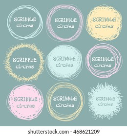 Set of bright hand-drawn scribble circles for your design. Vector illustration