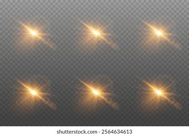 Set of bright highlights and light. Star and lens flare, light effect. On a transparent background.