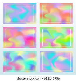 Set of bright holographic backgrounds. Template for banners with place for inscription.Modern style trends 80