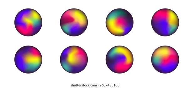 Set of bright holographic circles mesh gradient on white background, Vector illustration fluid liquid energy accumulation gradient ball.