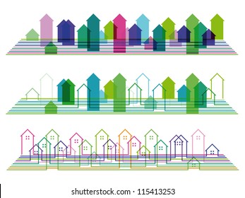 Set of bright horizontal abstract urban icons. Eps10