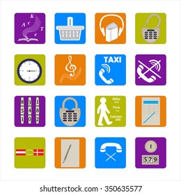 Set of bright icons for the various modern gadgets on a white background