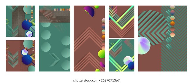 Set Bright juicy Bottle Green colors Fresh modern background with geometric elements, lines and dots for text, universal design, banner concept business