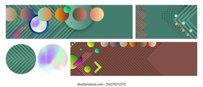 Set Bright juicy Bottle Green colors Fresh modern background with geometric elements, lines and dots for text, universal design, banner concept business