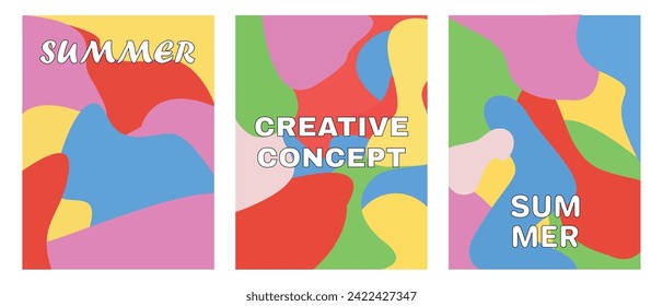 Un juego de naipes de verano alegres y luminosas. Concepto creativo. Diseño artístico abstracto contemporáneo con formas fluidas. Plantillas vectoriales para publicidad, marca, banner, portada.