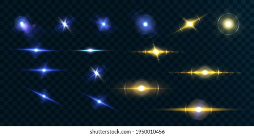 A set of bright light effects for backgrounds and illustrations. Vector graphics.