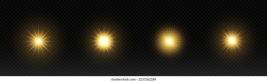 Set von hellen Lichteffekten goldene Farbbursten der neuen Sonne für Vektorgrafik.	
