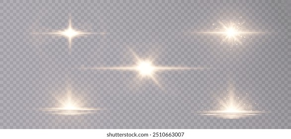 Set of bright light effects of lens light reflection with glare and shine vector png	