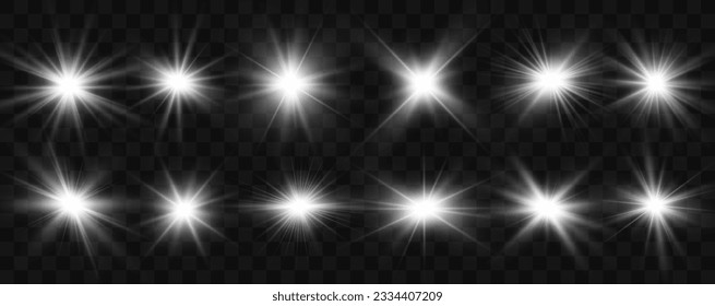 Set of bright light effects.Beautiful stars on the background.	
