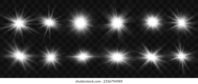 Set of bright light effects.Beautiful stars on the background.	
