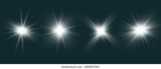 Set of bright light effects.Beautiful stars on the background.	