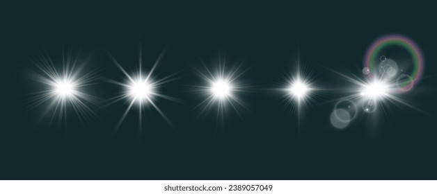 Set of bright light effects.Beautiful stars on the background.	
