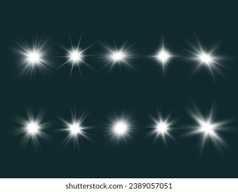 Set of bright light effects.Beautiful stars on the background.	