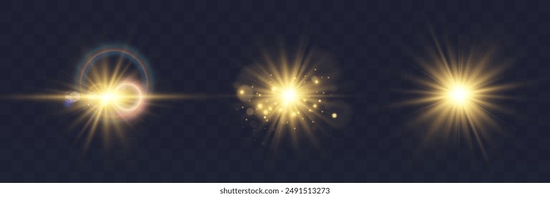 Set of bright light effects.Beautiful stars on the background.