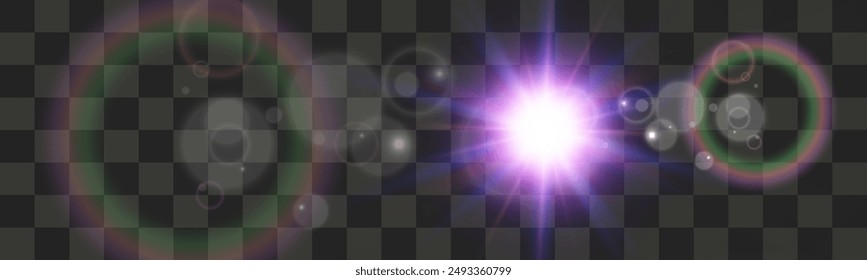 Set of bright light effects.Beautiful stars on the background.	
