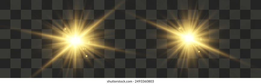Set of bright light effects.Beautiful stars on the background.	
