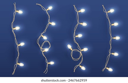 Set of bright light garlands. Realistic 3D decor for holiday design.