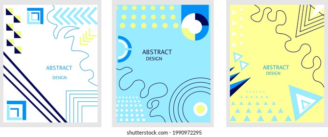 A set of bright light minimalistic templates. Abstract backgrounds with geometric shapes. Templates for presentations, covers, business cards, booklets, brochures