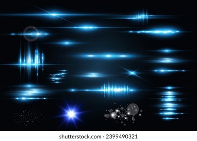 Set of bright light rays.Brigh light on the background.