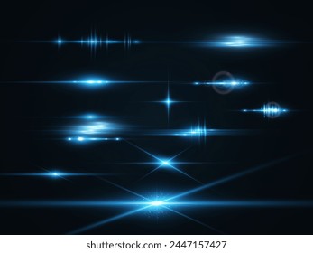 Set of bright light rays.Brigh light on the background.