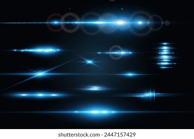 Set of bright light rays.Brigh light on the background.