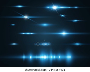Conjunto de rayos de luz brillante. Luz brillante en el fondo.