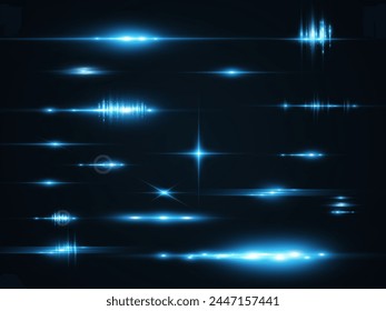Set of bright light rays.Brigh light on the background.