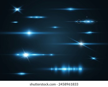 Satz von hellen Lichtstrahlen. Helles Licht auf dem Hintergrund.
