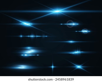 Satz von hellen Lichtstrahlen. Helles Licht auf dem Hintergrund.