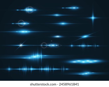 Set of bright light rays.Brigh light on the background.