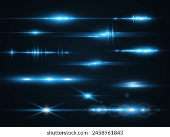 Satz von hellen Lichtstrahlen. Helles Licht auf dem Hintergrund.