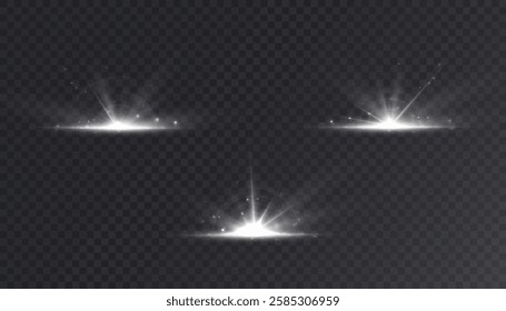 A set of bright lighting effects. Solar flare. Glow effect. Starbursts with flickering highlights. Beautiful flickering effect of light faces. Vector 10 EPS