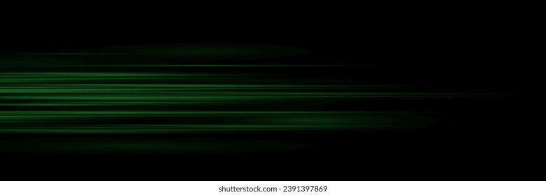 Set of bright lines, laser beams, neon light flashes with glitter on a black background. Vector illustration	
