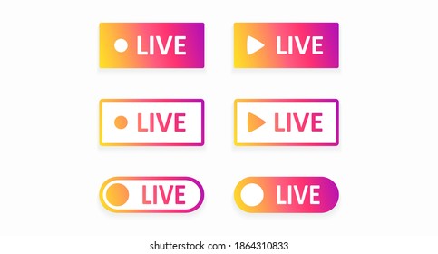 A set of bright Live buttons isolated on a white background. Live buttons in the color style of the social network. Vector illustration