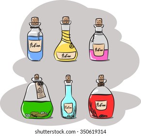 A set of bright magic potions