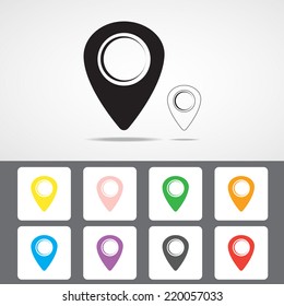 Set of bright map pointers  icon with color variations. Vector EPS 10.