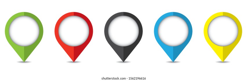 Set of bright map pointers. Location icons isolated on white background.